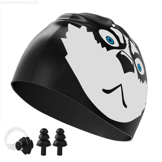 Mountain shoulder pine husky silicone swimming cap, funny high elasticity, enlarged and not tight, cute swimming cap for men and women, waterproof swimming cap, husky waterproof swimming cap + nose clip earplugs, enlarged version