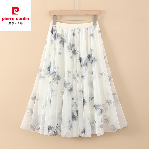 Pierre cardin ink printed chiffon skirt women's short skirt floral summer new A-line skirt flowing gauze skirt large over knee mid skirt new fabric chiffon (9906-3) M one size (skirt length 68c)