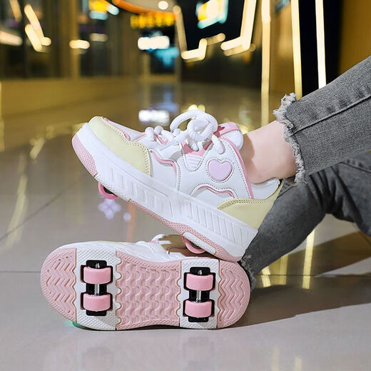 2025 Nouveaux chaussures de déchaînement pour enfants Chaussures garçons quatre roues baskets filles doubles roues patins peuvent marcher et détachable 9921 Black Four Roues Suivez le premier expédition 31 Code standard