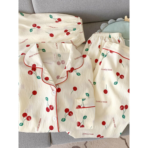 Pajama de gasa de algodón de terciopelo ártico para mujeres Pantalones de manga corta Summer Tres piezas Cardigan Cardigan Home Ropa de primavera y Autumn Cloud-9905# Black Love Set M [Sugerencia 75-100Jin [Jin equivale a 0.5 kg]]