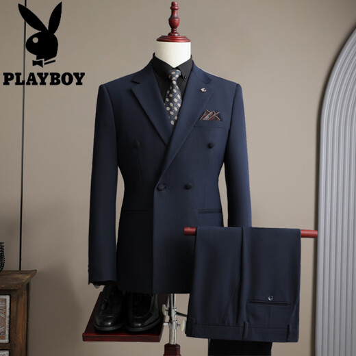 Playboy 2025 Winter Suit Men's Retro Striped High-Quality Double-breasted Suit Three-piece Formal Wedding Dress Retro Three-piece Suit XL 52