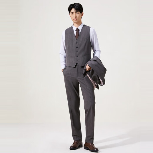 
Seven Brand [Retro Stripe Three-Piece Suit] Men's Suit Color Spinning Garment Business Gentleman Set Chocolate 46 (B46)