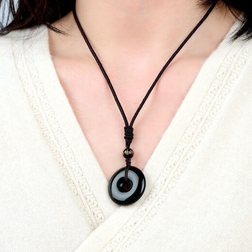 Obsidian Peace Buckle Pendant Women's Crystal Jade Jade Pendant Necklace Pendant Men's Zodiac Year Birthday Gift Black Gold Obsidian Peace Buckle Pendant