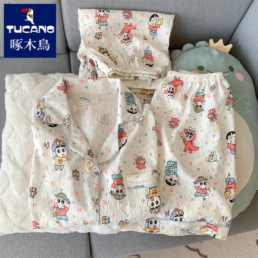 Padamas de hilo de algodón puro de crayón japonés de carcasa de carcasa de carcasa para mujeres en verano set de tres piezas de manga corta ropa de hogar linda ydontuo algodón-9906# star cachorro de tres piezas M [sugerencia 75-100Jin [Jin equivale a 0.5 kg]]]