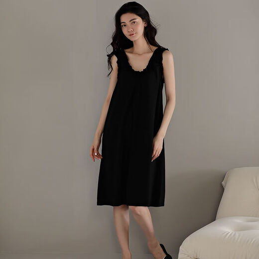 Camisón de seda de algodón yalu para mujeres en verano en medio de larga duración chaleco en V-neco manevelave casual de pijama casual falda g@y1391#mujer m