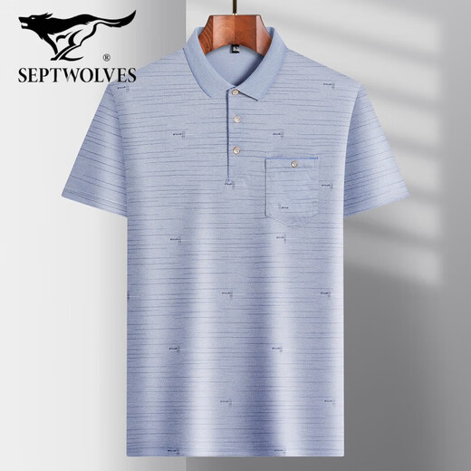 七匹狼（septwolves）爸爸装翻领冰丝短袖T恤中年男士休闲体恤中老年薄款POLO衫夏季 冰丝-9855 灰色 真口袋 M 48/165