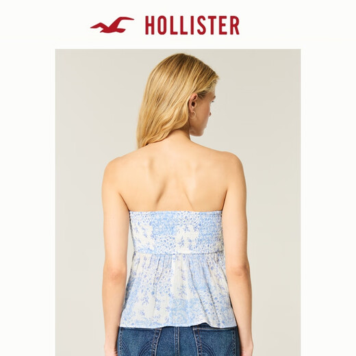 HOLLISTER25 Autumn French Y2K Sweet Off-Shoulder Babydoll Top Women's Top 340-5180 Blue Print L (165/100A)