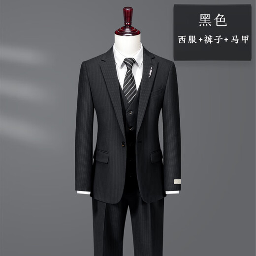 
TPZBWG high-end brand striped suit suit suit set for men 2025 new business casual groom wedding three-piece set Navy blue two-piece set M