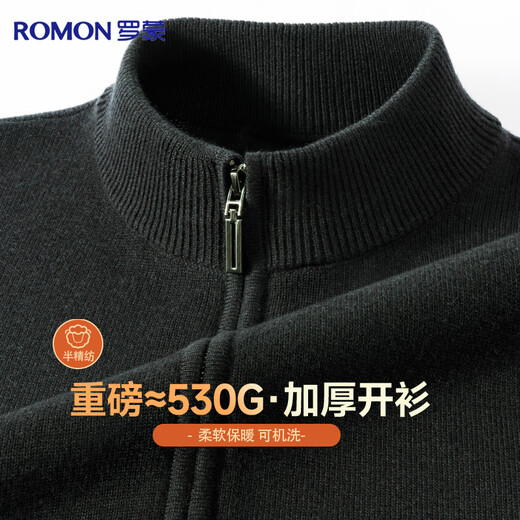 Romon 100% pure wool sweater men's thickened autumn and winter warm zipper knitted cardigan sweater jacket men's clothing