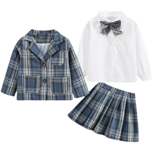 Ultraman Kinderkleidung Girls Anzug Herbst Kleidung College Style Casual 2025 New Little Girl Shirt Children's Short Rock Jacke drei Stücke Heißverkäufe karierte Jacke 100 Höhe 90-100 cm Alter 3-4 Jahre alt