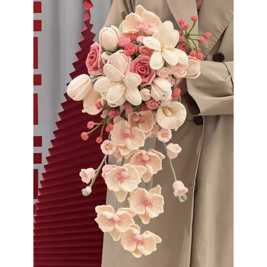 Diy Handmade Handm Hook Waterfall Bride Bouquet Material Paquete mejor amigo Regalo de boda Lily Phalaenopsis Orchid Flower Producto terminado