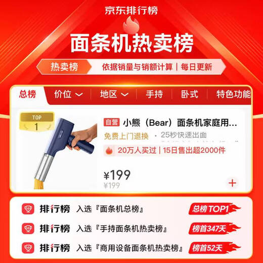 Bear Noodle Press Noodle Press for Home Multifunction Fully Automatic Electric Handheld Smart Home Small Thumbs Commercial Thumbs YMJ-K40Z7 5 Large Moulds 25 seconds to come out to wireless handheld