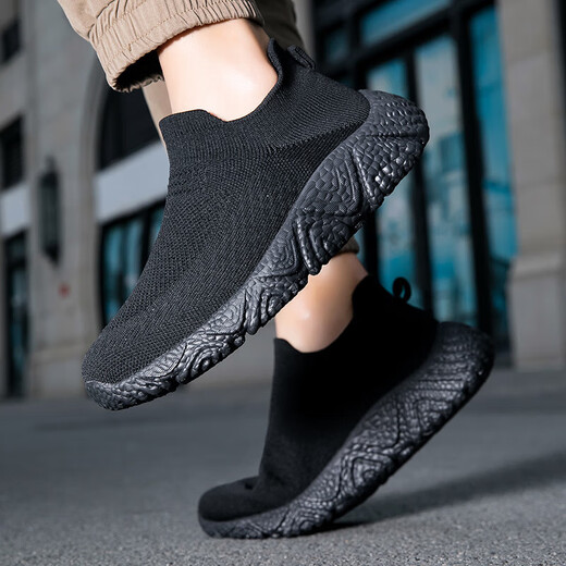 Sockenschuhe Herrenweicher Sohle Leichtes Männerschuhe warm und Samt -Sprungschuhe atmungsbezogene lässige Schuhe ein Fuß Fauler Sneakers 898 Black Single Layer 42