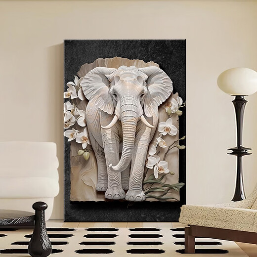 CLCEY French cream style entrance door front door decoration painting elephant relief mural living room sofa background wall hanging painting Xianglu Shuangrui A style 80*12035mm aluminum alloy frame + tempered transparent crystal