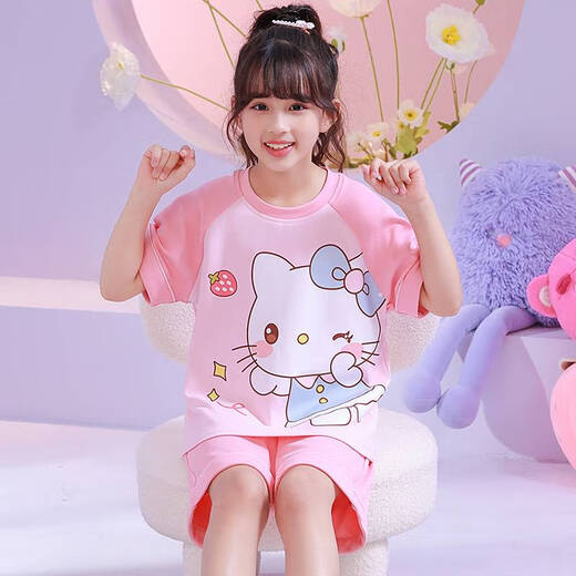 
Children's pajamas pure cotton short-sleeved summer thin beaver Ruby Loppy cartoon little girl home clothing set 6629# Pikachu 125 size 14 height-135CM