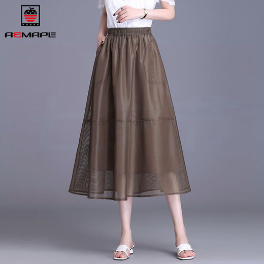 AEMAPE high waist mesh large hem A-line half-length gauze skirt 2025 new summer design simple and fashionable mid-length skirt 9902 long gauze skirt black one size (95-130Jin Jin equals 0.5 kg)