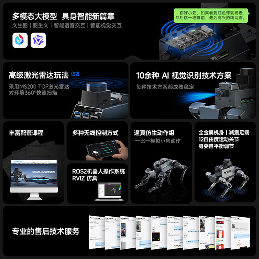 Яхбум четвероногий механический собака Bionic Ros2 Robot AI Visual Visual Voice распознавание воплощено интеллектуальной большой модели Raspberry Pi 5 Professional Edition S2 (включая Raspberry Pi 5 Motherboard)