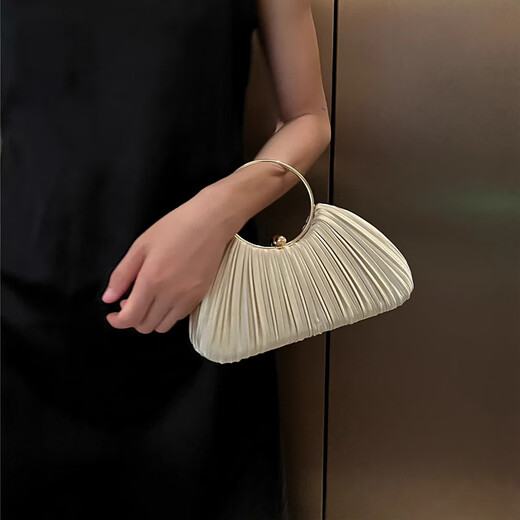 Yunshun handbag, famous high-end wrinkled bag 2025 new dinner cheongsam bag dress handheld crossbody bag folded dinner bag [Apricot color] 23*6*19CM