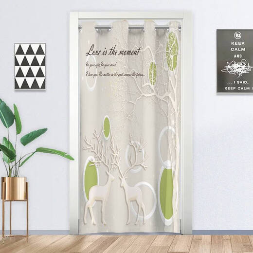 Yonghuans neuer Stil, ohne Tür Vorhang Trennungsvorhang abdecken winddichtes Stoff Schlafzimmer moderne Heimatküche Küche Badezimmer Vorhang CL6231 Blumen- und Vogelbild Teleskopstange 1 Stück Stange 75-115 cm-Curtain Breite 150*270c