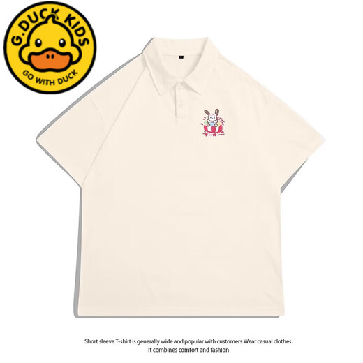 G.DUCKKIDS girls pure cotton short-sleeved t-shirt polo shirt printed summer clothing medium-sized children's base shirt children's fashionable top white #1105 120 cm suitable for 110-120cm 5-6 years old