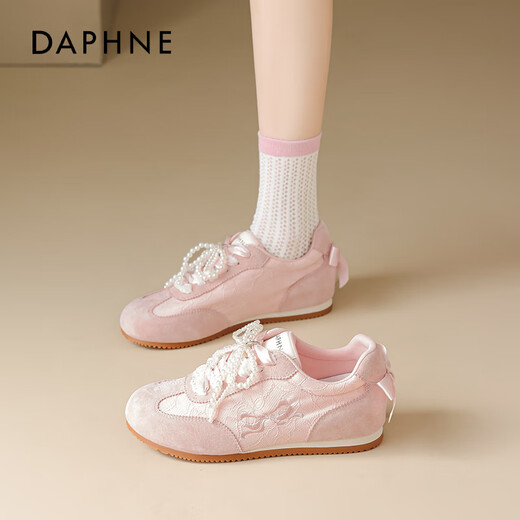 Daphne Pink Ballerina Training Chaussures pour l'été féminin 2025 Nouveau style chinois Broidered White Chaussures Casual Board Chaussures rose [Sweet Bow] 37