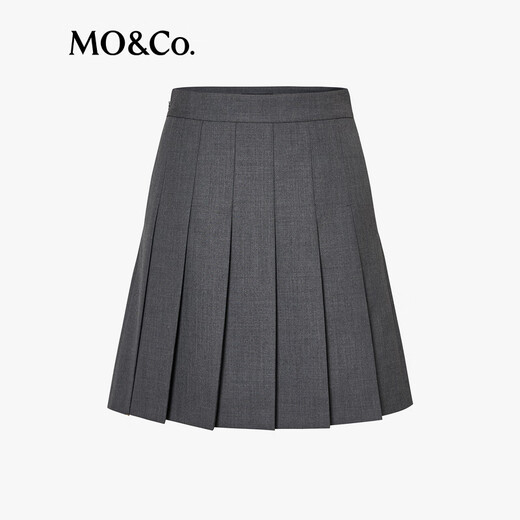 MO&Co. C+ Series Skirt 2025 Autumn New Sheep Wool Worsted I-pleat High Waist MBE3SKT030 Dark Pattern Gray S