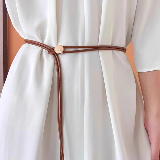 
2025 new belt women's skirt summer thin leather rope decorative dress black rope lengthened waist chain accessories leather rope belt-gold buckle-black