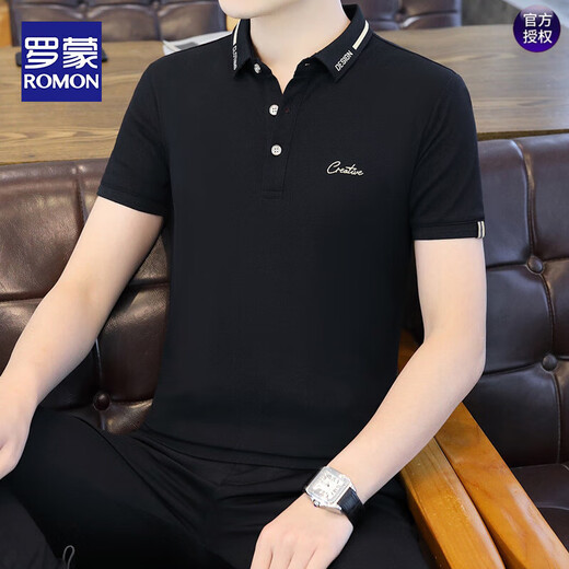 T-shirt à manches courtes pour hommes de Romon Summer Soil Polo Polo Paul Paul Paul Men Top 679 Black L