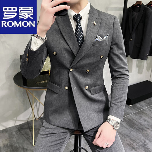 Romon Suit Men's Wedding Groom Best Suit Host Empresar Casual Traje formal Traje de doble pecho
