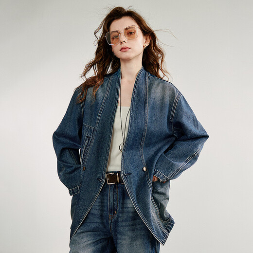 Chaqueta casual de chuyu para mujeres 2025 Autumn New Retro French Denim Flow Heavy Industry Chaqueta Top Osck Blue M