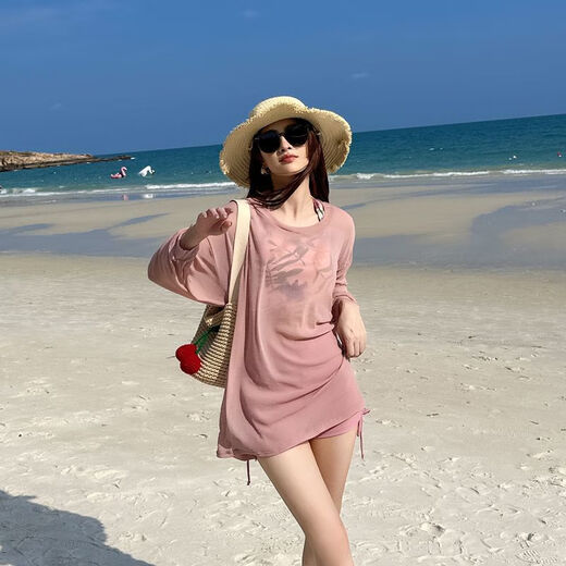 北极绒泳衣女分体保守三件套新款韩版ins学院风宽松防晒罩衫温泉游泳装 绿色9928 S 【建议80-90斤】