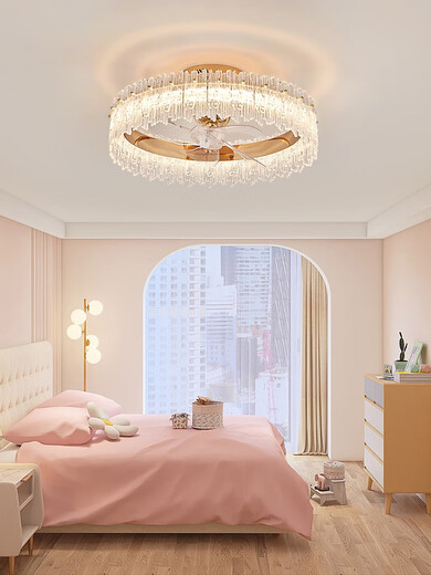 Op Lighting (OPPLE) Op Crystal Fan Lamp 2024 Nouvelle lampe de salon Lampe de chambre principale Ventilateur de plafond Salle à secousses Ventilateur de plafond 12033 Modèle de plafond doré 50CM Promesse + Salle à secousses