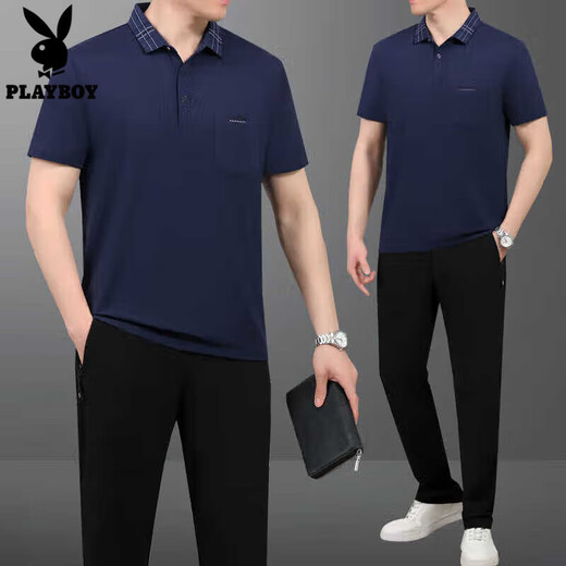 
Playboy (PLAYBOY OUTDOOR) Daddy Summer Ice Silk Short Sleeve T-shirt Sports Set Men's Summer Middle-aged and Elderly Father's Day Casual Running Set 687-Hu Green [Short Sleeve + Shorts] 2XL [140-160Jin [Jin equals 0.5 kg]]