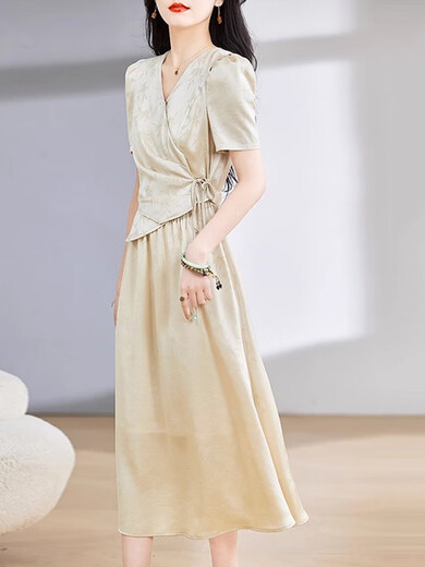 TJQ ​​Luxury High-End-Marke Kleid für Frauen 2025 SOMMER SOMMER SOMMER SCHLACHT Taillengekümmert zwei modische und stilvolle schlanke Temperamentrockleuchte Khaki M [96-105jin [Jin entspricht 0,5 kg]]