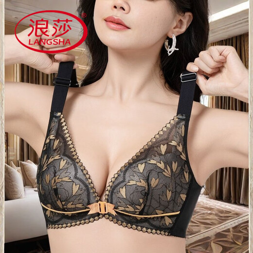 浪莎（LangSha）厚薄内衣前扣背心文胸小胸聚拢收副蕾丝乳防下垂胸罩钢圈美背套装 墨绿【单件】 80B 36【上薄下厚】
