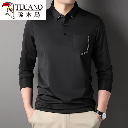Specht Ice Seide T-Shirt Herren-Langsalz-Revers-Herbst-High-End-Eispiegel mit schnell trocknendem T-Blood-T-Shirt im mittleren Alter mit Taschentaschen Haqing-7036 m 165
