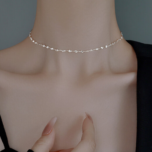 999 solid silver necklace, simple and versatile, glossy four-leaf flower element chain, clavicle chain as a birthday gift for girlfriend, sunflower necklace about 44cm + brand gift box + certificate