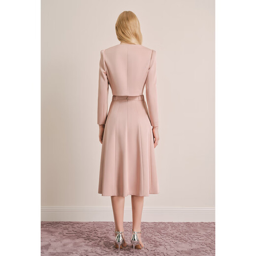 OBBLIGATO Autumn and Winter Smoke Gray Pink Shoulder Pads Square Collar Covered Button Short Jacket Single Skirt Smoke Pink M