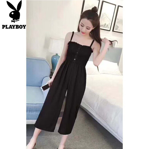 Playboy; PLAYBOY2025 new chiffon overalls for women in summer thin Korean style loose small suit fashionable age-reducing jumpsuits White T-shirt + black pants (two-piece set) S S recommended 75-85Jin [Jin equals 0.5 kg] to wear