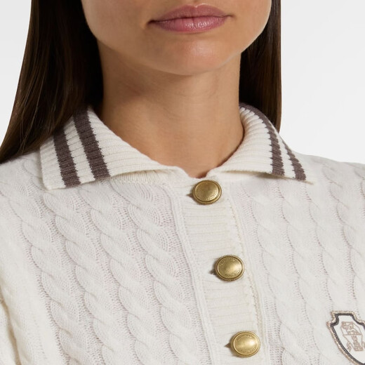 Brunello Cucinelli Logo羊绒绞花针织Polo衫式毛衣 P01083479 白色 XXS CN 155/80