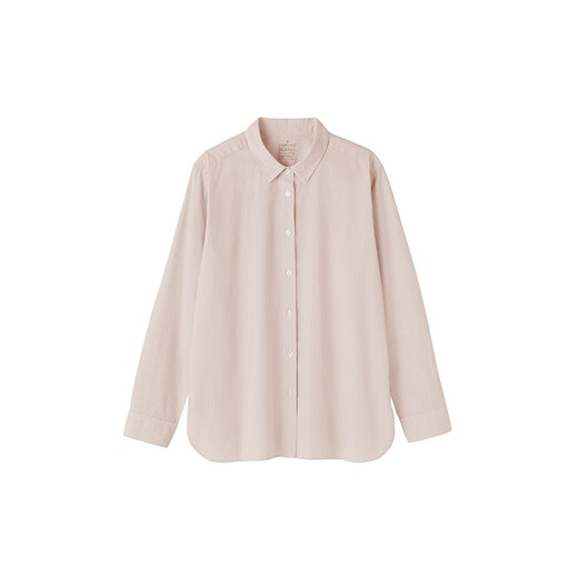 MUJI Women's Washed Plain Shirt Collar Long Sleeve Shirt Undershirt Women's Winter Outer Thin Jacket Pink Stripe M (160/84A)