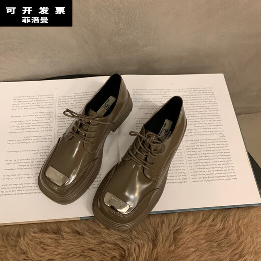 菲洛曼猪腰子鞋女洛丽塔平头小皮鞋春秋季厚底穆勒 黑色RM692-1 36