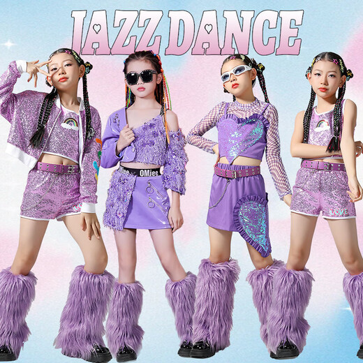 Yu Senyi Show de moda para niños Modelo Show Ropa de moda 1 Junio ​​1 Jazz Dance Disfraz Girl Purple Sequin Fashion Clothy Skirt Set solo Net Top J3524+ Vest J3 One Size 120cm