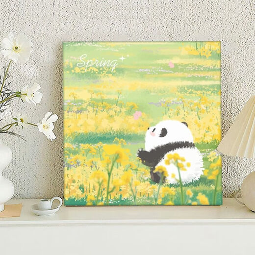 熊猫花花diy填充涂色手工手绘涂鸦卡通丙烯油彩画装饰画 hy3888 60*60cm加厚实木内框