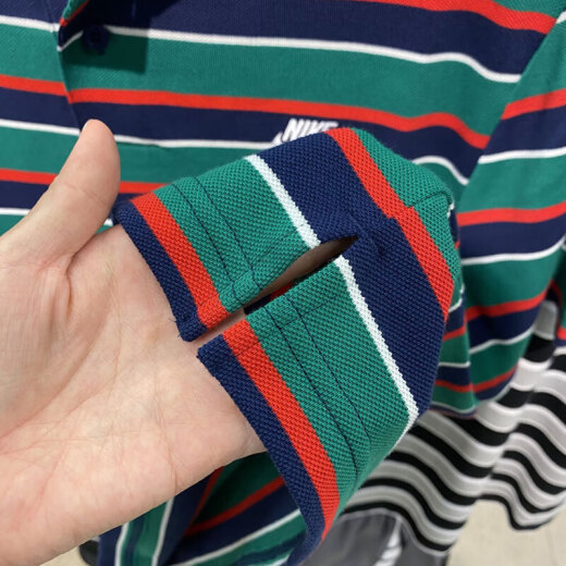 耐克（NIKE）短袖T恤男士2025夏季新款运动服针织翻领POLO衫上衣商务半袖 纯棉FN3897-410蓝绿条纹 S