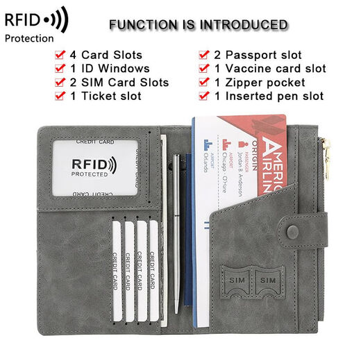 New new certificate bag anti-theft brush RFID passport clip zipper buckle folder multi-function travel passport bag pink