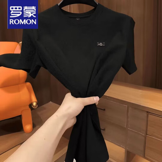 罗蒙（ROMON）2025新款夏季冰丝肌理感绣标圆领男士短袖时尚半袖百搭轻奢T恤男 【夏季短袖】6628白色 L 105-120斤
