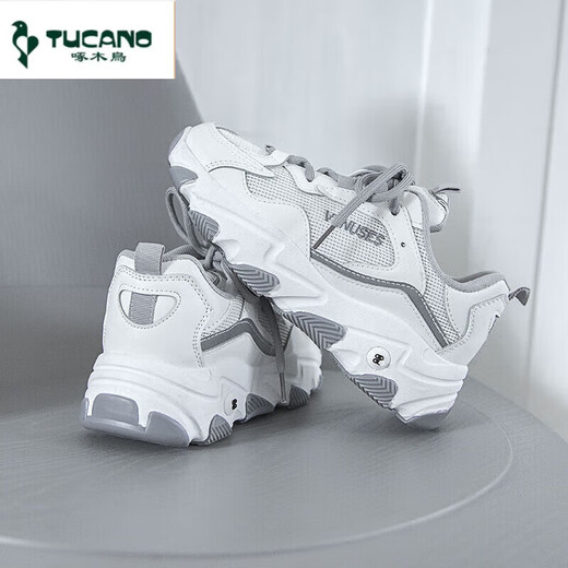 Woodpecker haze gray daddy shoes for women ins super hot student Korean version versatile winter 2025 new trendy white sneakers for women white white 1201 follow the store for priority delivery 36