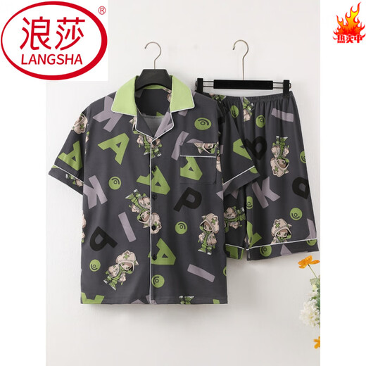 浪莎（LangSha）夏季短袖薄款纯棉睡衣男家居服套装夏天卡通印花韩版男士帅气青年 3271短.袖套装 M (70-100斤)
