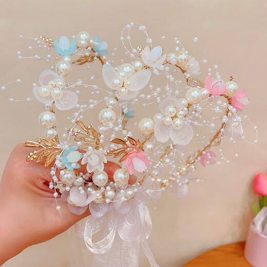Children's princess hair accessories, girl's crown tiara, princess garland, flower girl headband, girl's super fairy pearl butterfly headband, white pearl flower headband/piece
